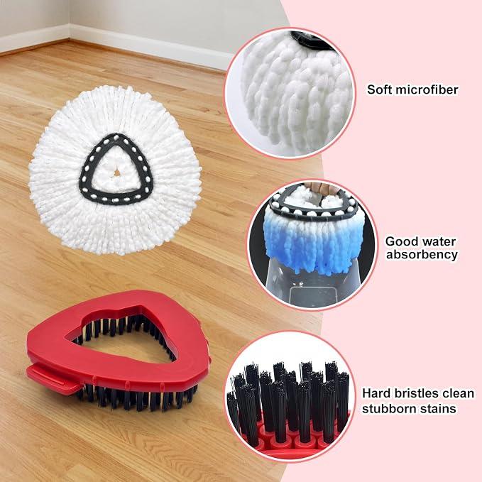 Spin Mop Handle Mop Heads Mop Base Mop Scruby Brush Replacement Sets Combo - Image 7