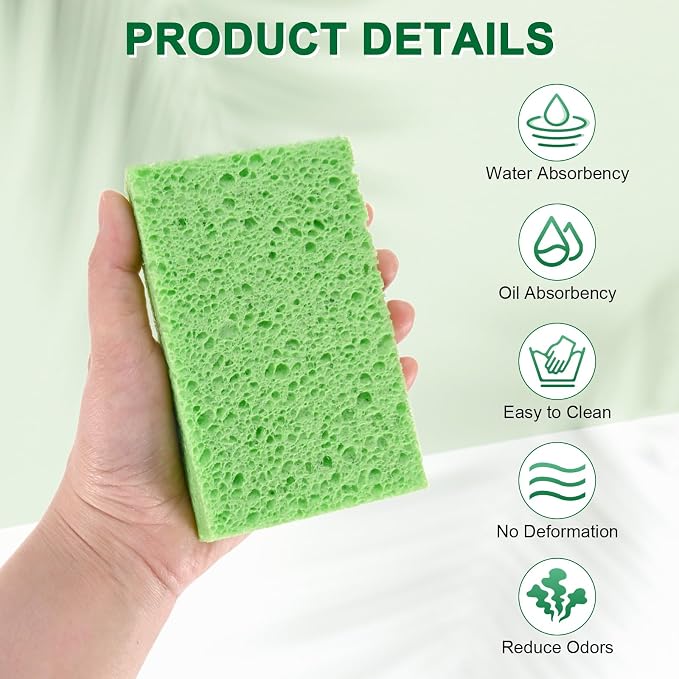 6-Pack Kitchen Sponges, Condense Eco Cellulose Non-Scratch Scrub Heavy Sponge - Image 2