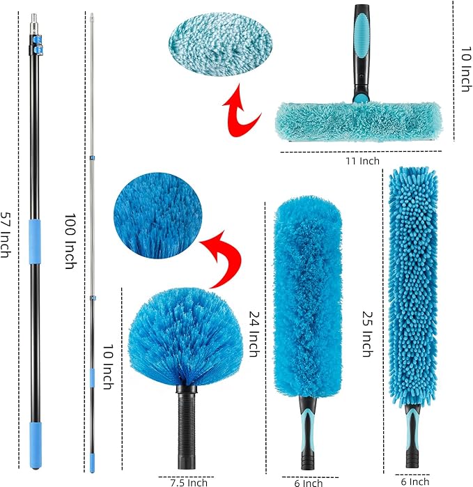 High Ceiling Fan Duster with 5-8 Foot Extension Pole, Extendable Reusable Cobweb - Image 2