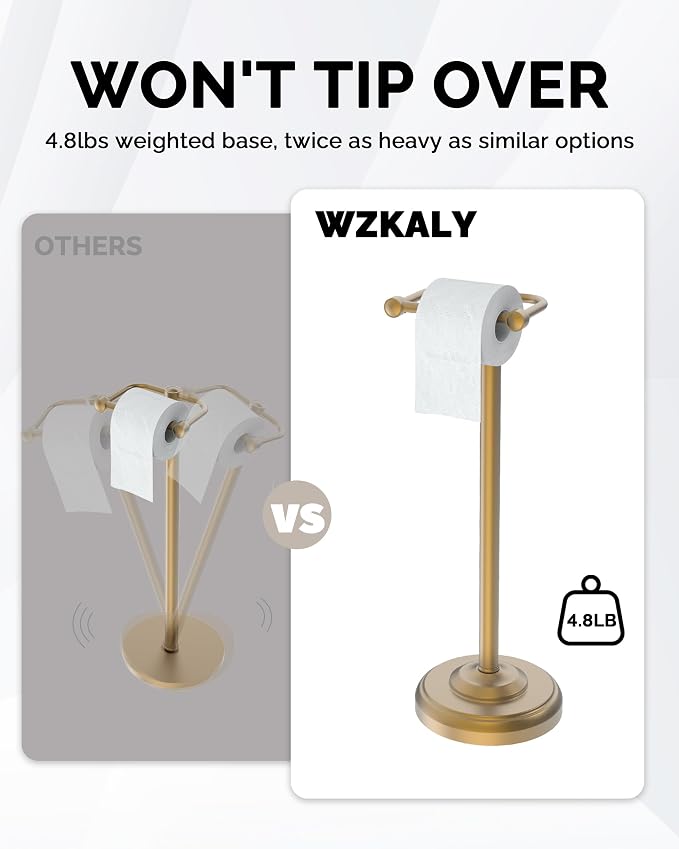Toilet Paper Holder Stand, Brushed Brass Toilet Paper Holder Free Standing - Image 6