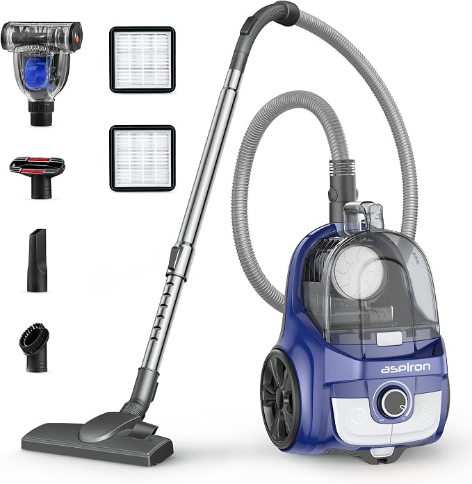 Aspiron Canister Vacuum, Upgraded 1600W Bagless Canister Vacuum Cleaner by aspiron