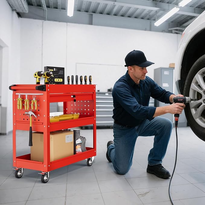 3-Tier Rolling Tool Cart with Drawers, Heavy Duty Utility Storage Cart with - Image 8