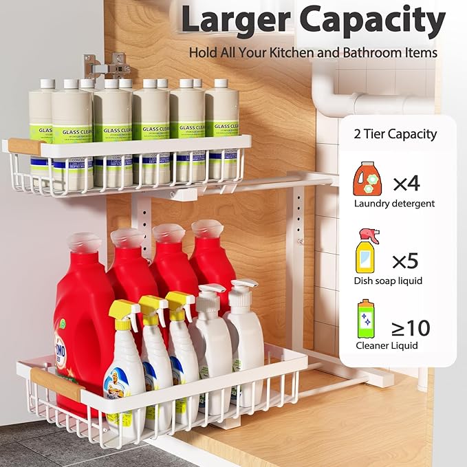 Under Sink Organizer 2 pack, 2 Tier Slide Out Under Sink Organizers And Storage - Image 2