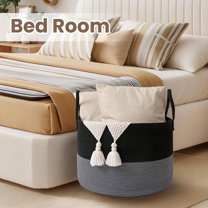 Woven Blanket Basket, 65L Large Rope Storage Bin - Image 6