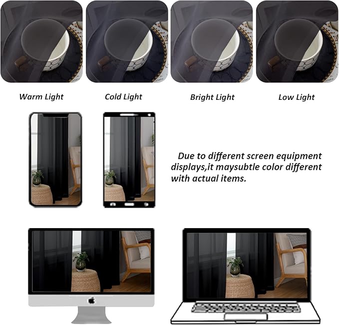 Chyhomenyc Extra Long Black Sheer Curtains 120 Inches Long 2 Panels, Light - Image 4