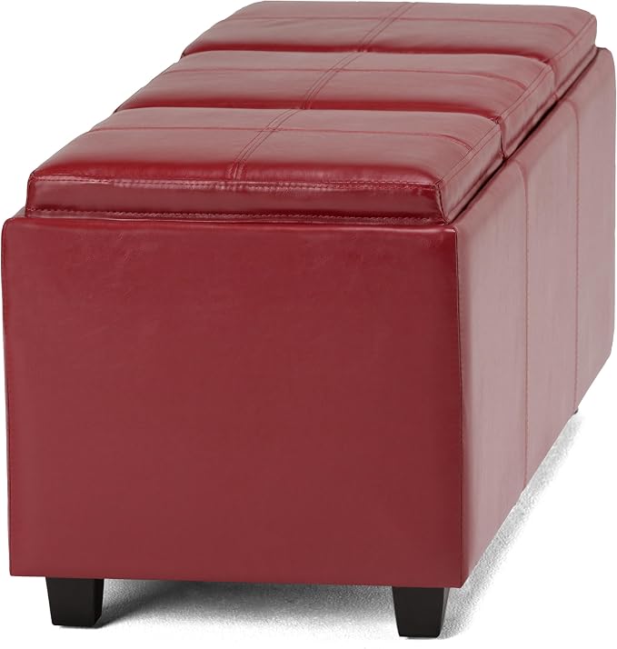 SIMPLIHOME Avalon 42 inch Wide Contemporary Rectangle Storage Ottoman in Red - Image 10