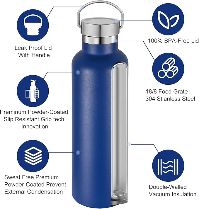 Neihepal 20 oz Insulated Water Bottles Bulk 2 Pack, Stainless Steel Double Wall - Image 3
