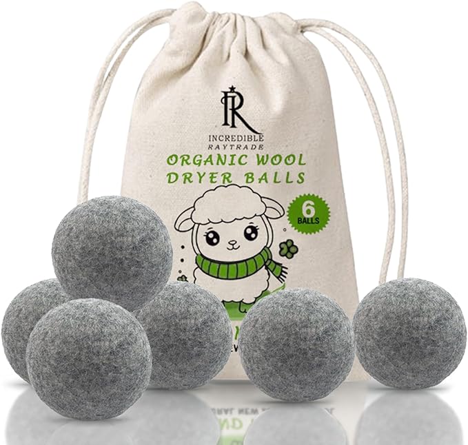 RAYTRADE Wool Dryer Balls 6-Pack 100% Made of Organic New Zealand Wool Reduces by IncredibleRayTrade