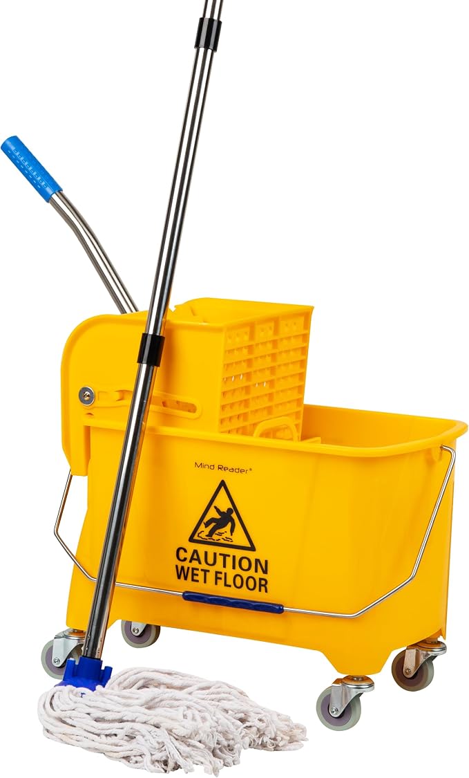 Mind Reader Bucket with Wringer and Mop Set, 22 Qt, Floor Cleaning, 16.25" L x by MindReader