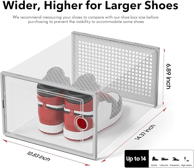 Kuject XX-Large Shoe Storage Boxes Organizers Clear Plastic Stackable 12 Pack - Image 3