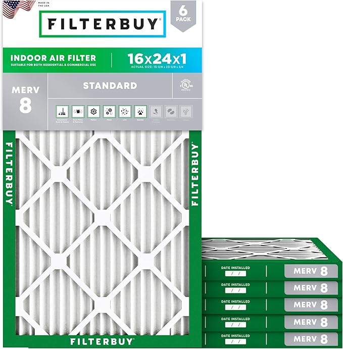 Filterbuy 16x24x1 Air Filter MERV 8 Dust Defense Replacement, Electrostatic by Filterbuy