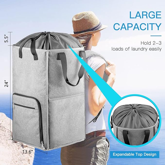 Laundry Backpack Bag, Bukere Extra Large 2 in 1 Laundry Hamper Basket - Image 2