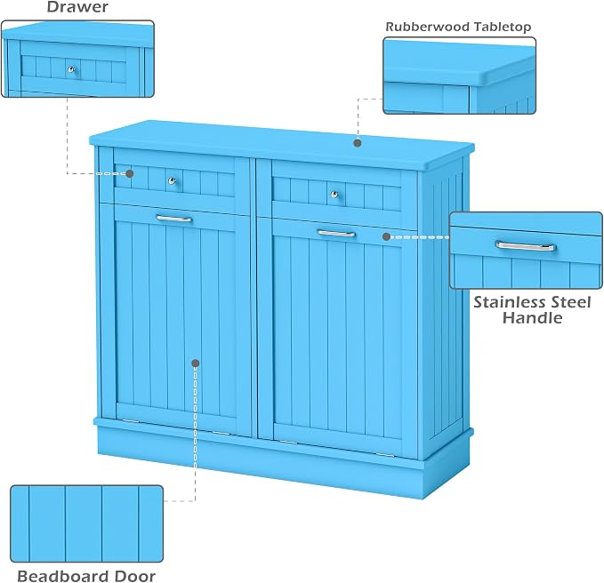 Betterhood Tilt Out Trash Cabinet 10 Gallon Wooden Free Standing Laundry Sorter - Image 5