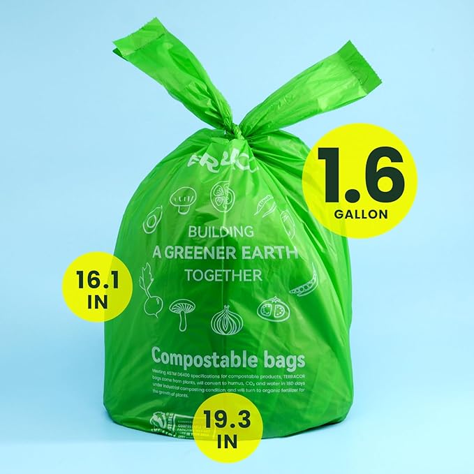 1.6 Gallon Compostable Food Scrap Bags Handle Tie - Image 6