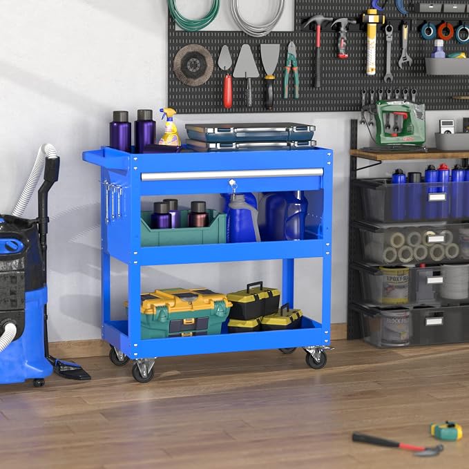 3 Tier Rolling Tool Cart Utility Cart on Wheels, Heavy Duty Tool Chest Storage - Image 8