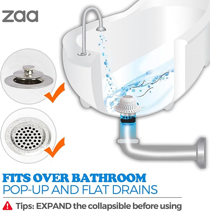 zaa Bathtub Drain Hair Catcher, Premium Silicone Collapsible 2 Pack Drain - Image 3