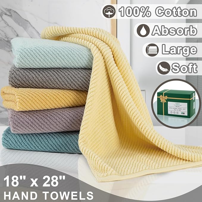 VOOVA & MOVAS Gray Hand Towels for Bathroom, Large 18" x 28" - Image 3