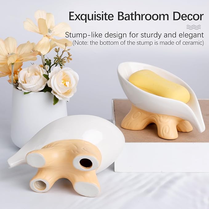 Soap Dish, Soap Holder Self Draining Leaf Shape Soap Dishes, Ceramic Draining - Image 3