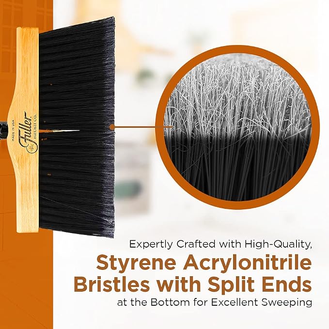 12” Upright Broom with 2 Piece Black Steel Threaded Handle - Image 4