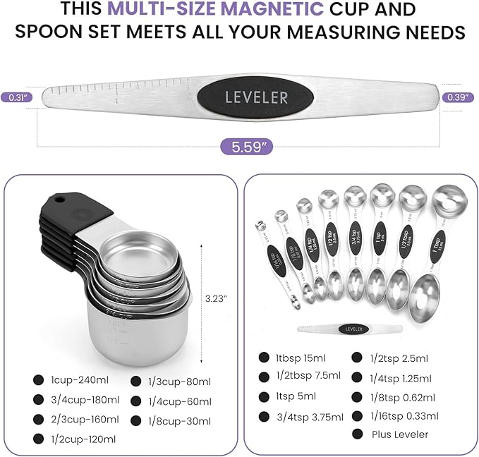 Magnetic Measuring Cups and Spoons Set-Heavy Duty 304 Stainless Steel，Double - Image 6