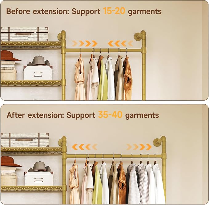 ONBRILL L4 Wall Mounted Industrial Pipe Clothing Rack, Closet Organizer System - Image 4