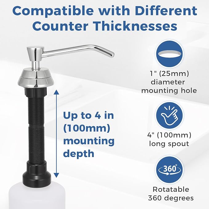 Heavy Duty Brass Countertop Liquid Soap Dispenser, Commercial Grade Top Fill - Image 3
