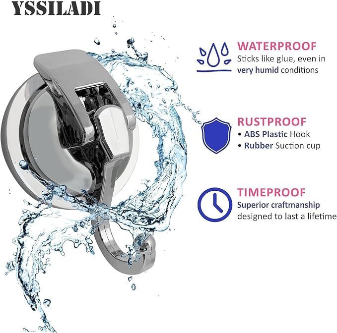 Suction Cup Hooks for Shower, 4 Pack, Glass Door, Tile – Loofah, Bath Robe Hook - Image 4
