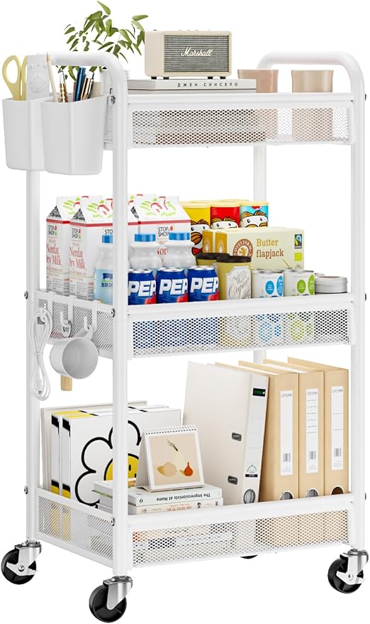 YASONIC 3 Tier Rolling Cart – Metal Utility Storage Cart by YASONIC