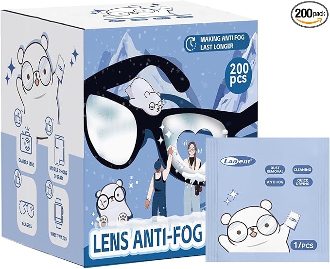 （200 PCS) Anti-Fog Lens Wipes Pre-Moistened Anti-Fog Wipes| Glasses Cleaner by icepac