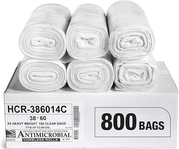 Aluf Plastics High Density Trash Bags, 60 Gallon, 14 Micron, by AlufPlastics