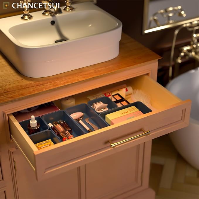 6 Pcs Stackable Drawer Organizer Set Desk Drawer Dividers, Bathroom Vanity - Image 2
