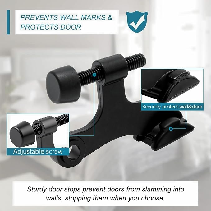 4 Pack Hinge Pin Black Door Stopper, Adjustable Heavy Duty Hinge Pin Door Stop - Image 2
