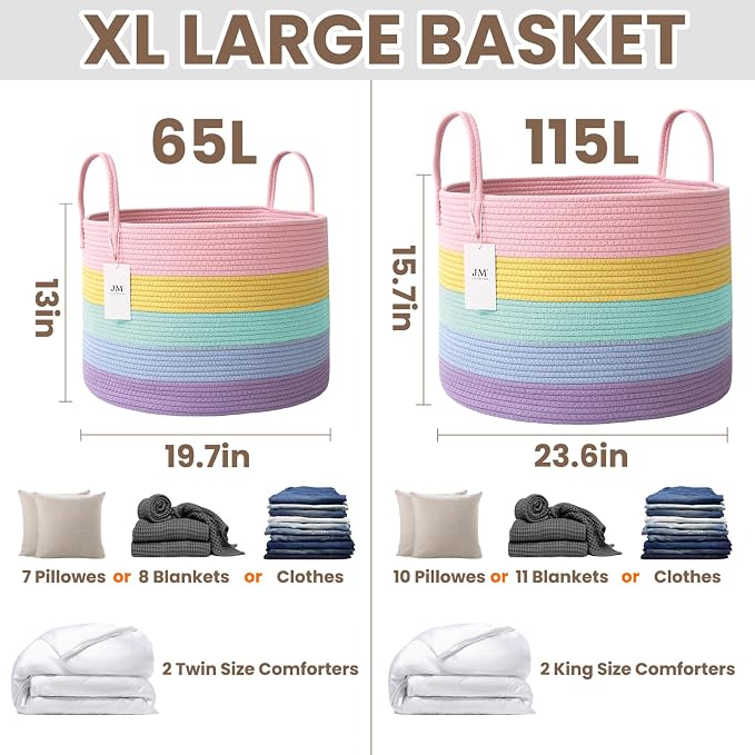 Woven Blanket Basket, 65L Large Rope Storage Bin - Image 2
