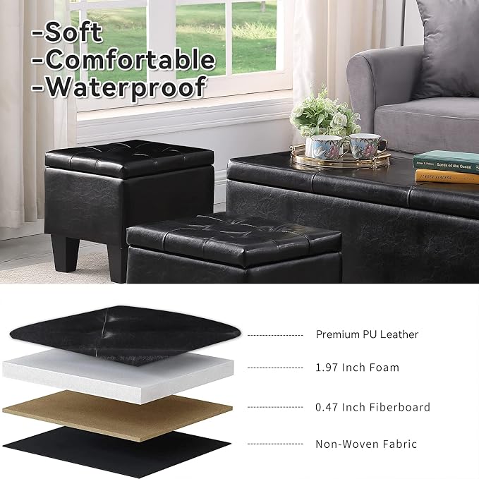 Storage Ottoman Set of 3, for Living Room Couch, End of Bed - Image 5