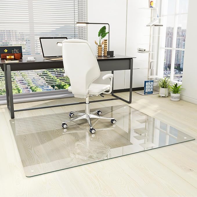 46" x 55" Glass Chair Mat, Heavy Duty Hard Floor Mat by KOONMI