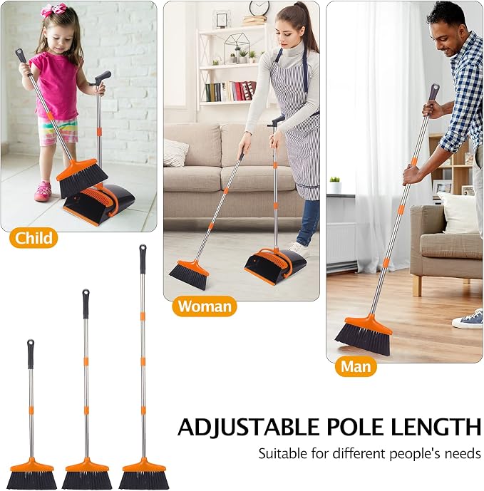 Broom and Dustpan Set with Long Handle, Light Weight Stainless Steel Poles - Image 4