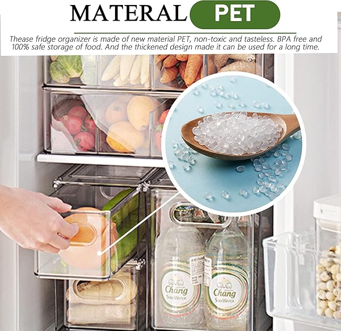 4 Pack Clear Storage Drawer Set, Stackable Fridge Drawer Organizer Fruit - Image 6