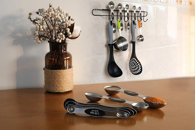 Magnetic Measuring Spoons Set of 6 Stainless Steel Dual Sided Stackable Teaspoon - Image 7
