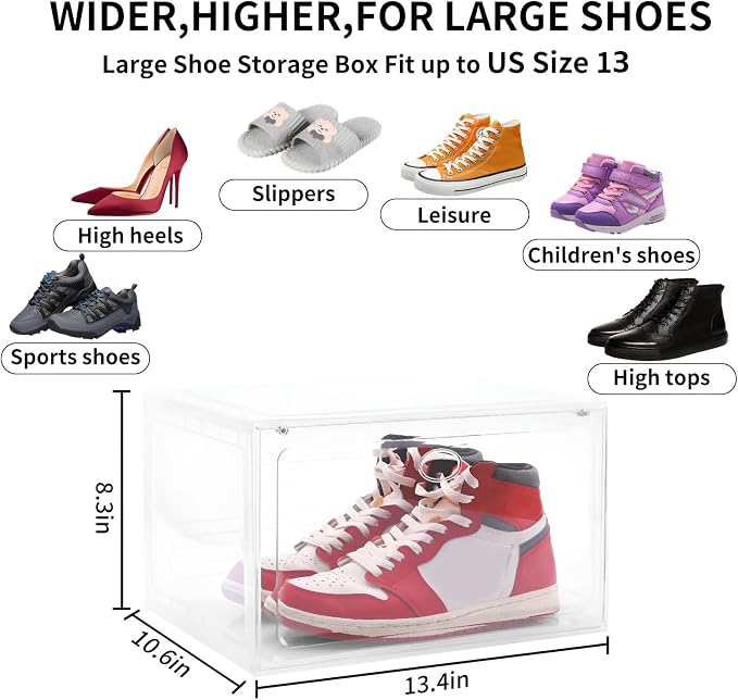Large Shoe Boxes Clear Plastic Stackable, 8 Pack Drop Side Shoe Storage - Image 2