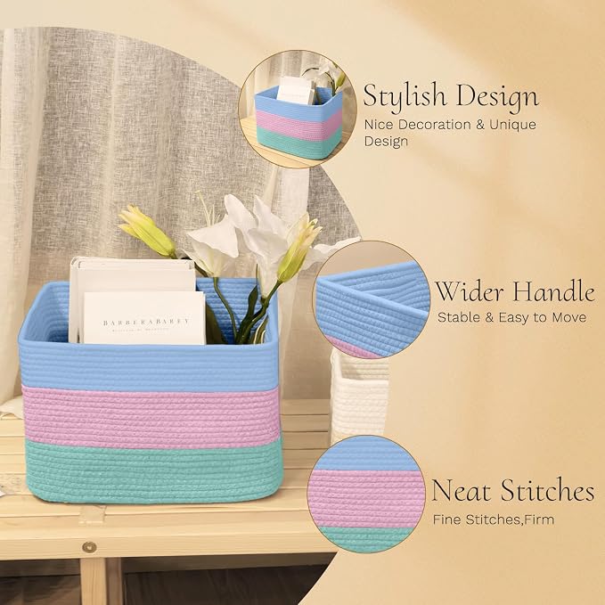 Hopegiver Woven Storage Baskets 15x11x10 Inch, 1 Pack Collapsible Cube Storage - Image 6