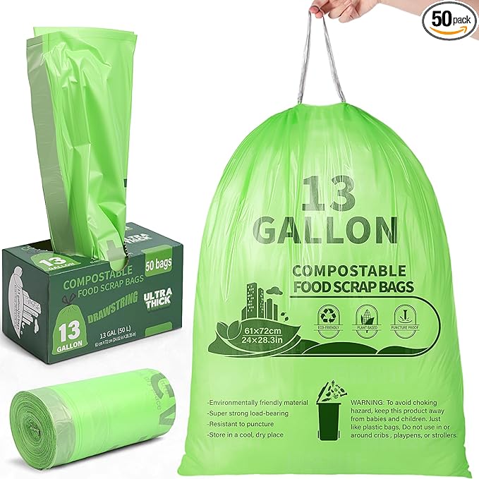 Amyhill 50 Count Compostable Kitchen Trash Bags 13 Gallon Compostable by Amyhill