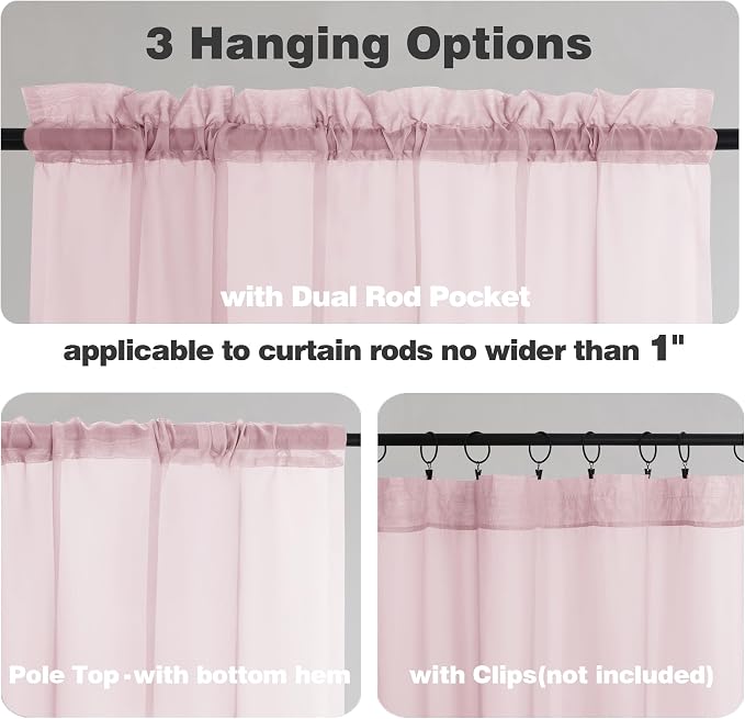 Chyhomenyc Sheer Curtains 24 Inch Length, Small Window Curtains - Image 3
