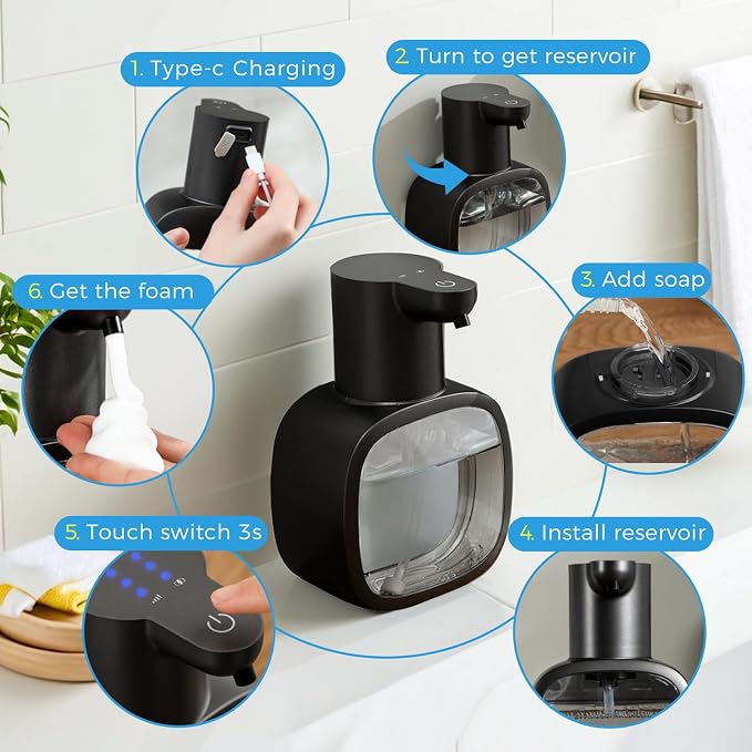 Automatic Foaming Soap Dispenser, 17oz/500ml Touchless Rechargeable - Image 7