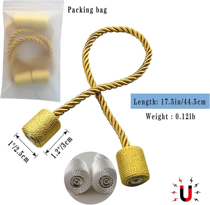 Magnetic Curtain Tiebacks 6 Pack Gold Curtain Rope Tieback Curtain Holders - Image 2