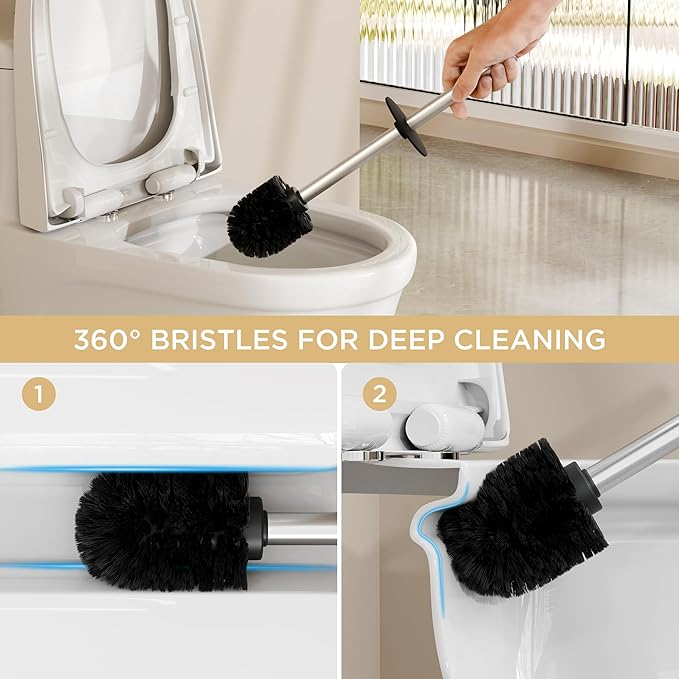 FORIOUS Toilet Brush and Holder Set Brushed Nickel, 304 Stainless Steel Long - Image 3