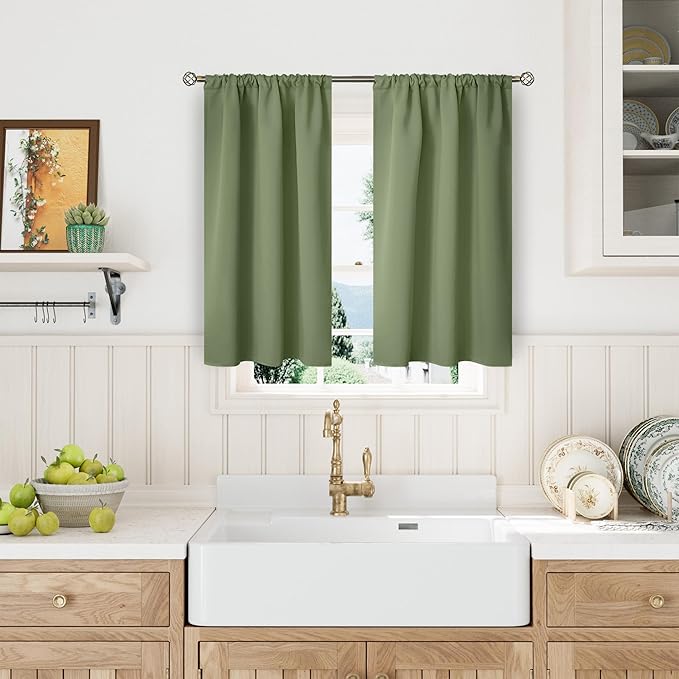 BGment Olive Green Short Curtains 40 Inches Long - Image 2