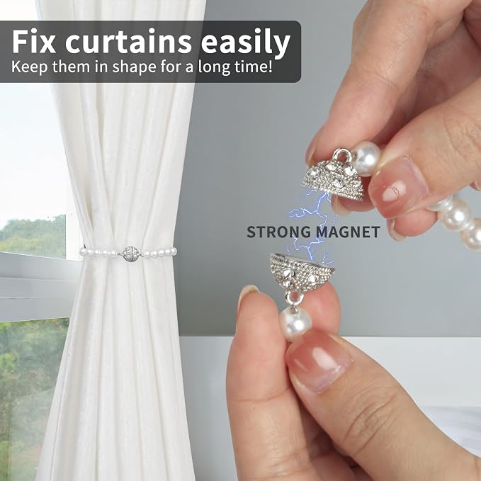 Magnetic Tiebacks for Curtains, 2 Pack Bow Pearl Curtain tiebacks Curtain - Image 2