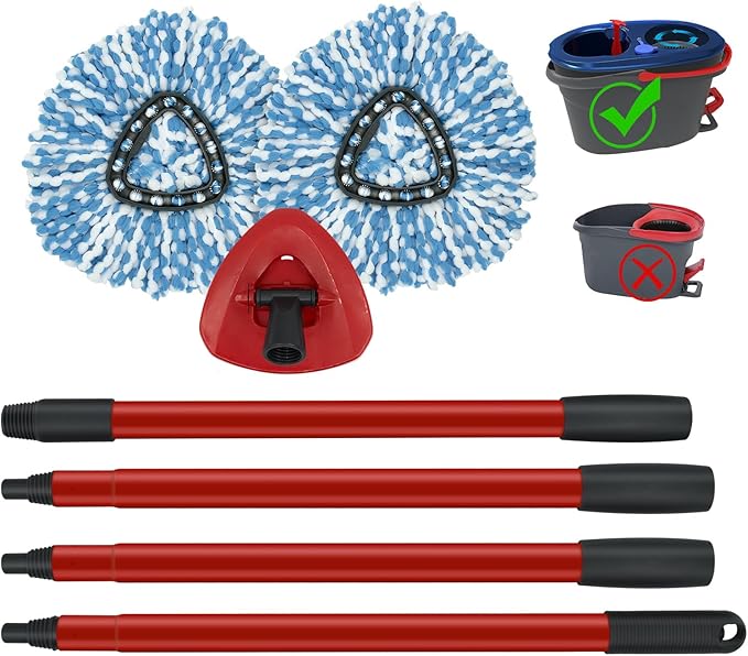 2 Pack Spin Mop Replacement Head, 1 Base, 4-Section Sturdy Iron Mop Handles by GFRED