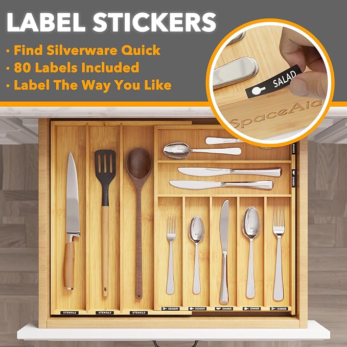 SpaceAid Bamboo Silverware Drawer Organizer - Image 3