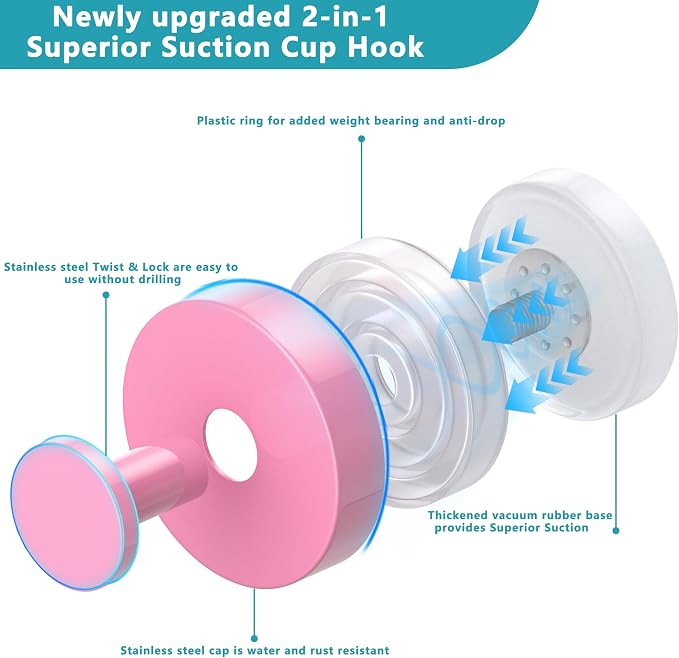 Suction Cup Hooks for Shower, Removable No Drill Towel Hooks, Upgraded 15 lbs - Image 5